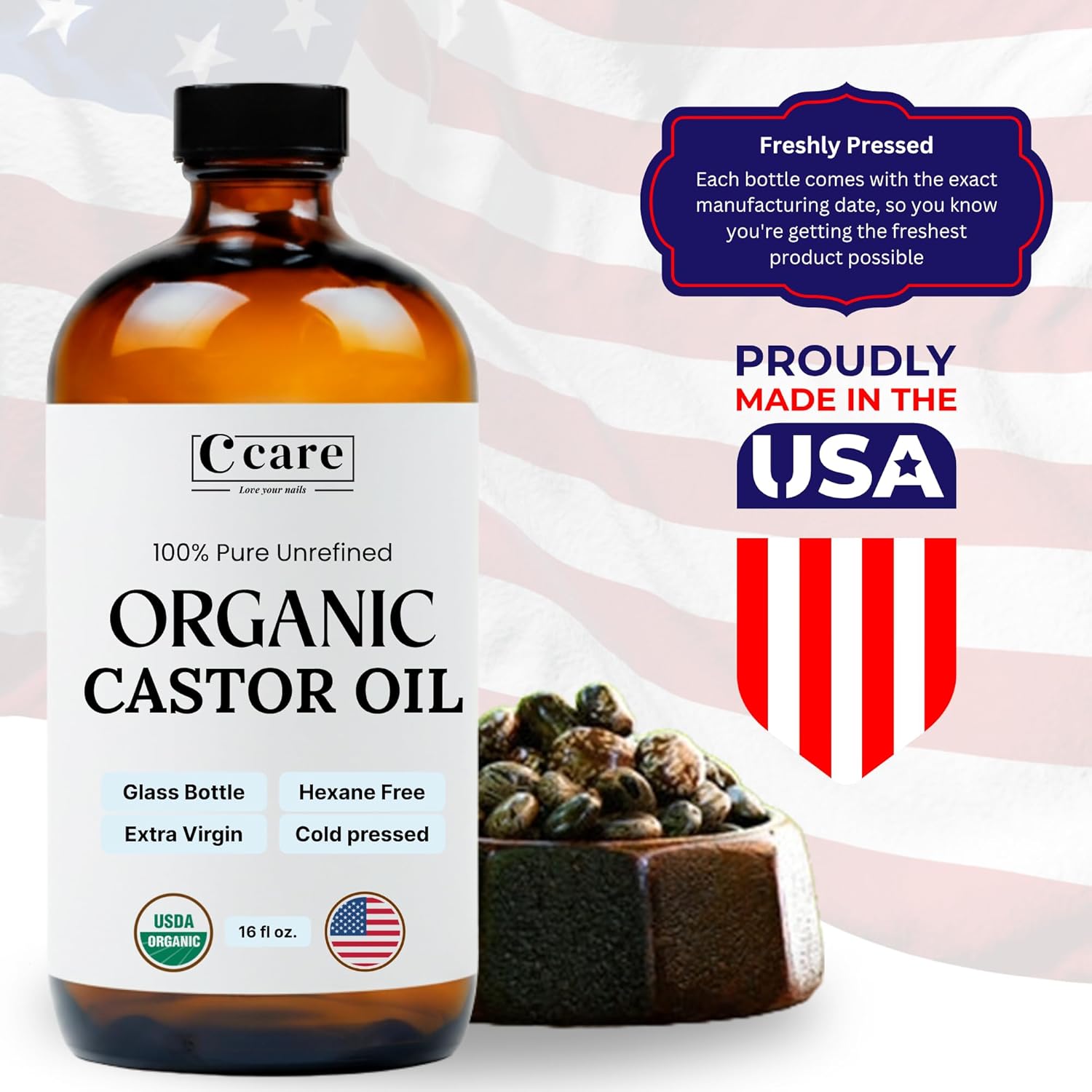 100% Pure Unrefined Castor Oil 16 fl oz