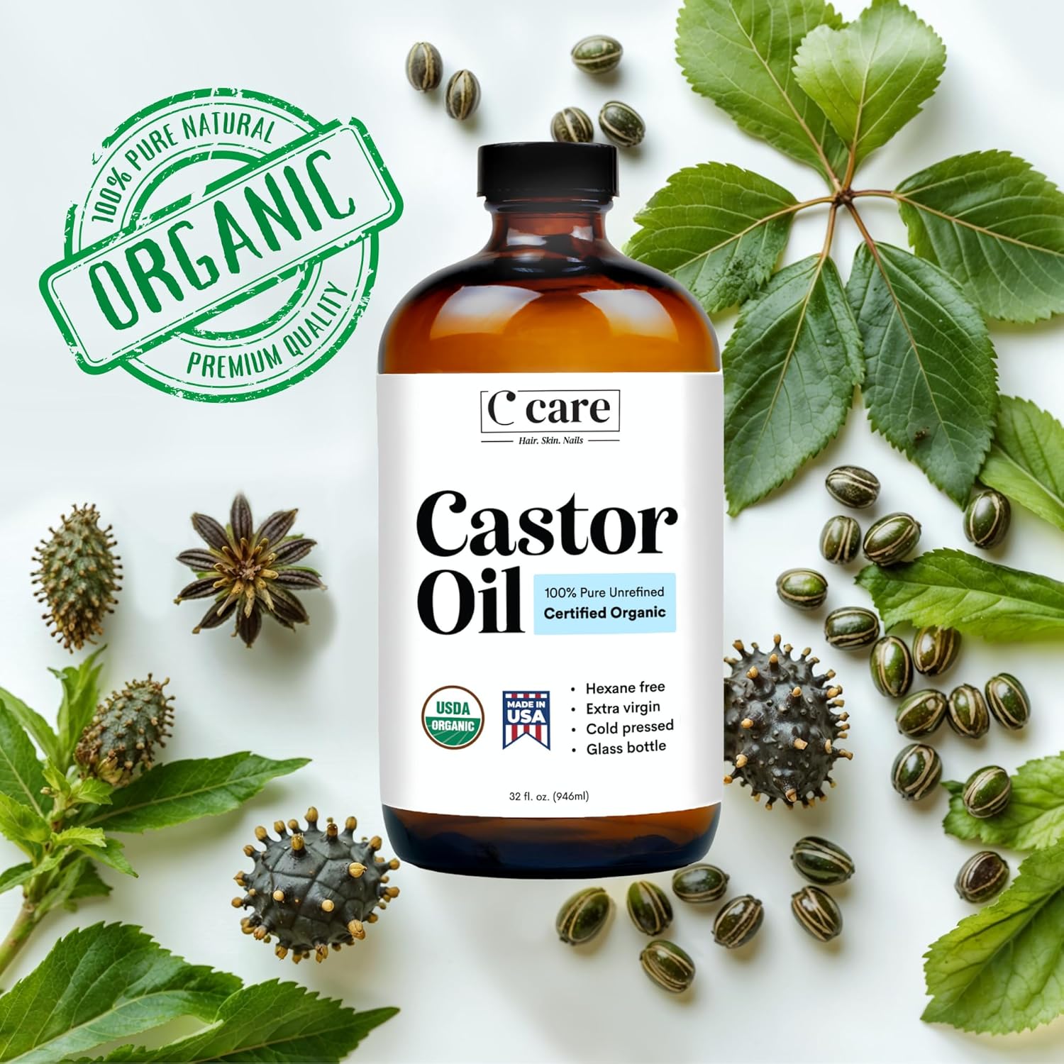 100% Pure Unrefined Castor Oil 32 fl oz